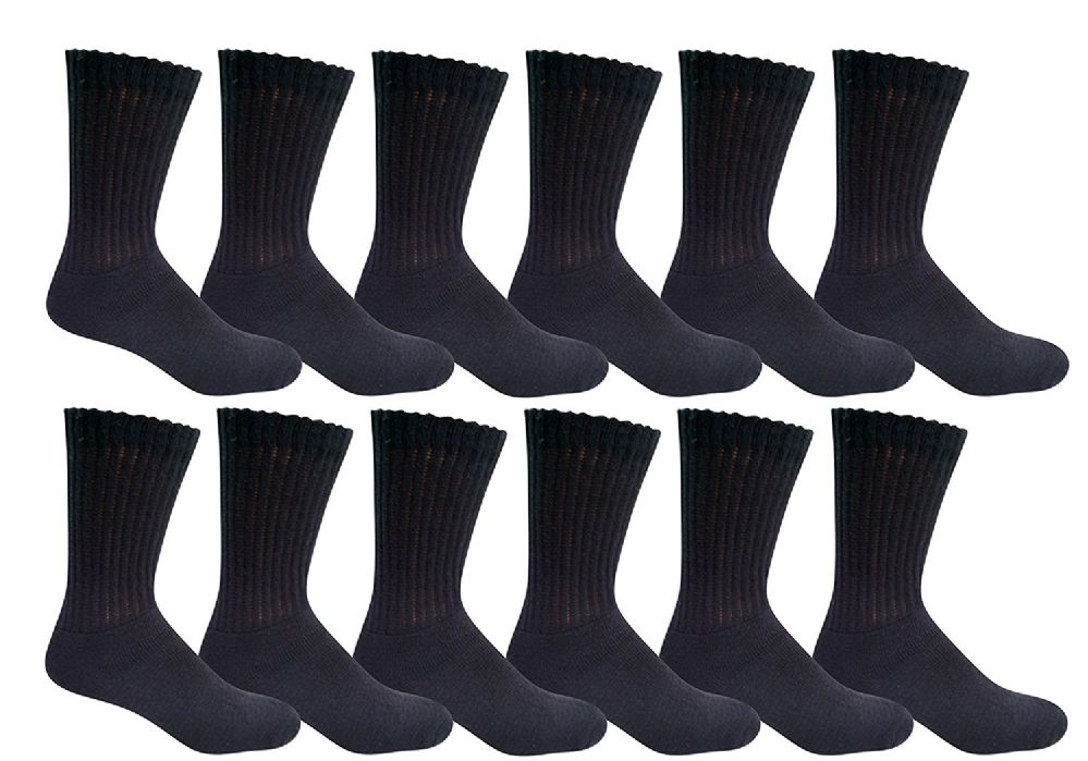 12 Pairs of Yacht & Smith Kid's Cotton Terry Cushioned Athletic Black Crew Socks