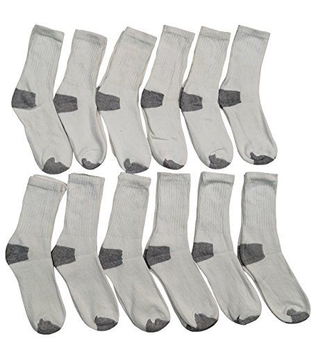 12 Pairs Yacht & Smith Kids Cotton Crew Socks With Gray Heel And Toe Size 6-8 - Girls Crew Socks