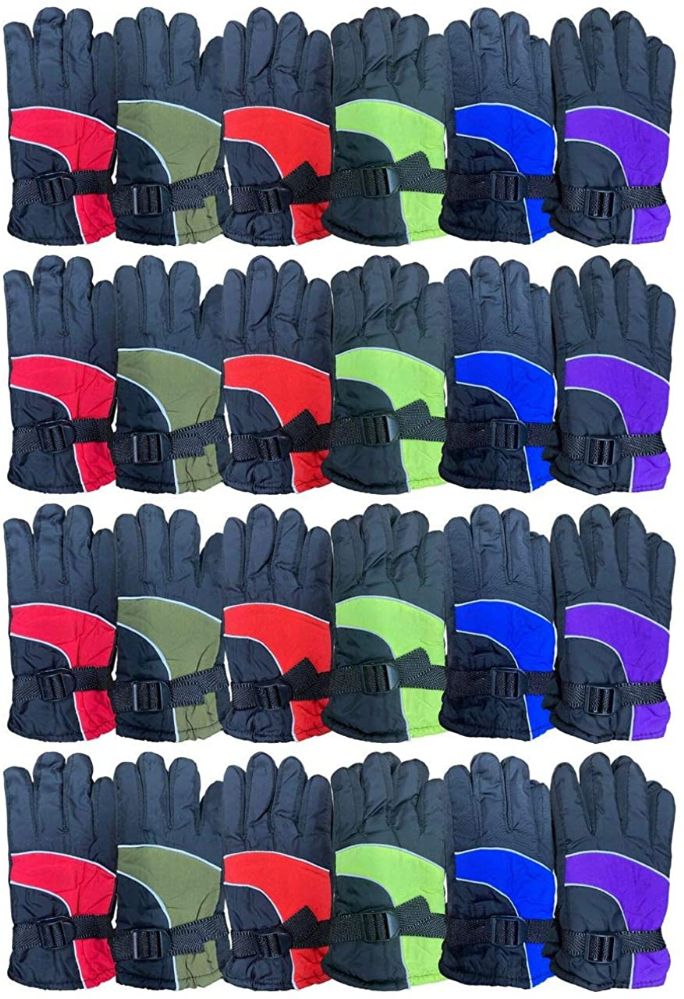 24 Pairs of Yacht & Smith Kids Ski Glove, Fleece Lined Water Resistant Bulk Kids Winter Gloves (24 Pack Assorted)