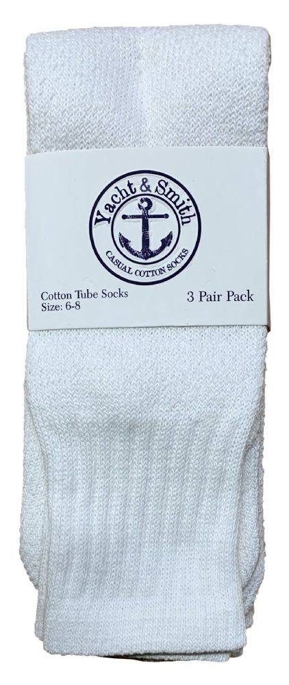 24 Pairs of Yacht & Smith Kids 12 Inch Cotton Tube Socks Solid White Size 6-8