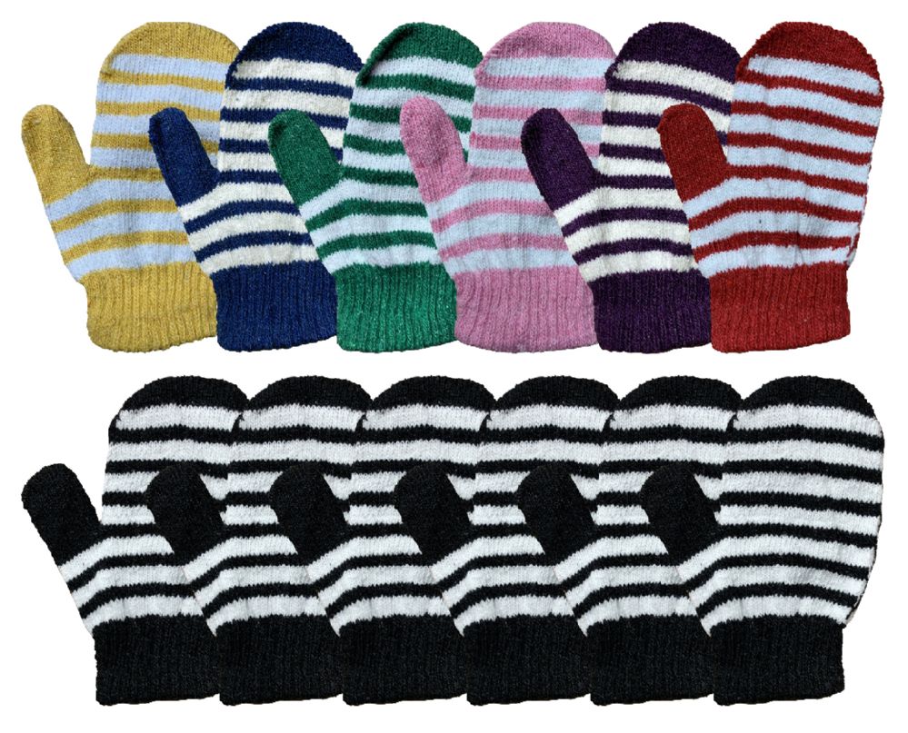 240 Pairs of Yacht & Smith Kids Striped Mitten With Stretch Cuff Ages 2-8 Bulk Buy