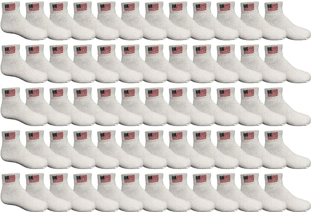 60 Pieces of Yacht & Smith Kid's Cotton White With Usa Flag Quarter Ankle Socks