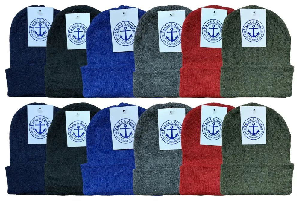 12 Pieces of Yacht & Smith Kids Winter Beanies In Dark Assorted Colors