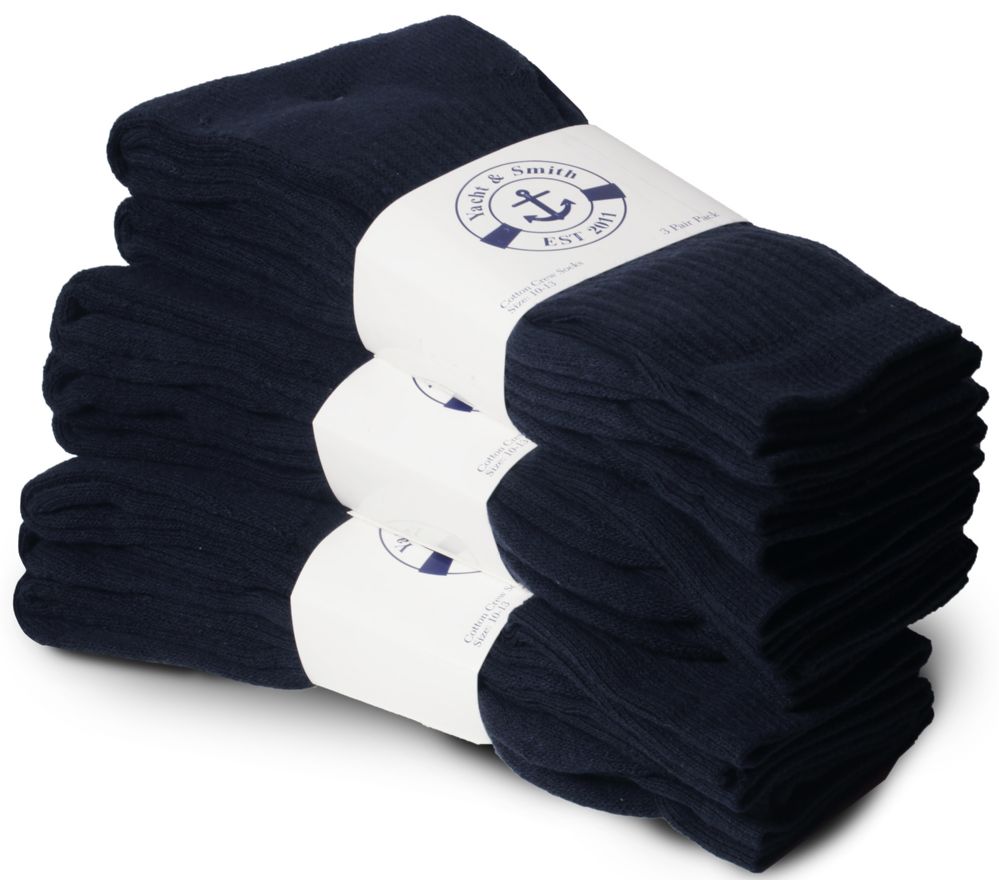 24 Pairs of Yacht & Smith Men's Cotton Terry Cushion Athletic Navy Crew Socks