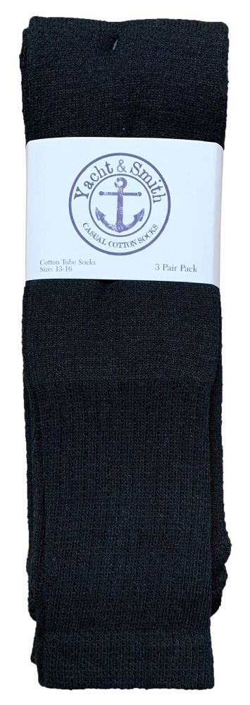 24 Pairs of Yacht & Smith Men's Cotton Extra Long Black Tube SockS- King Size 13-16