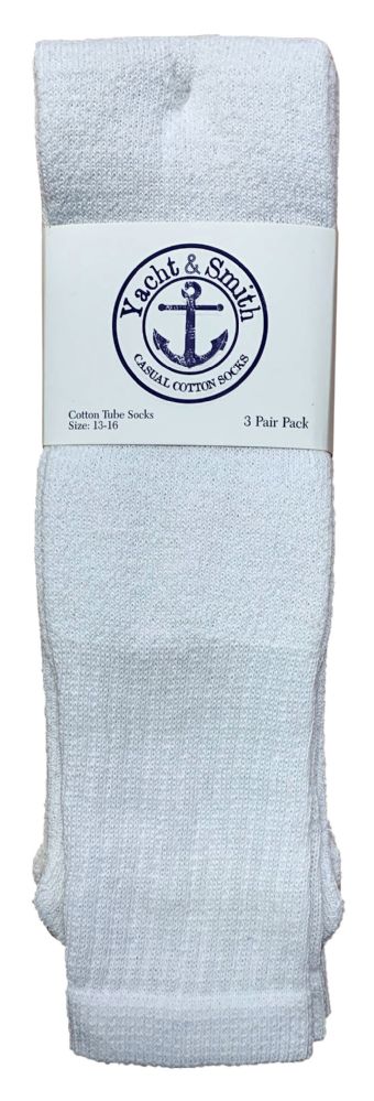 24 Pairs of Yacht & Smith Men's Cotton King Size Extra Long White Tube SockS- Size 13-16