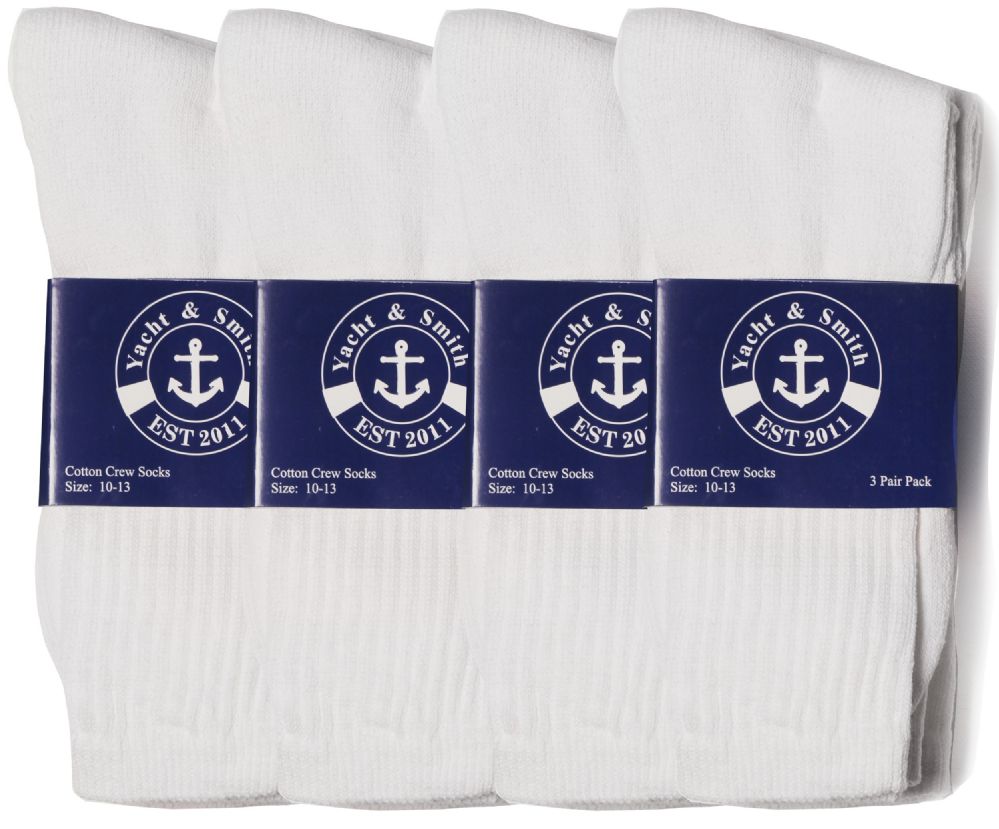 1008 Pairs of Yacht & Smith Men's Cotton Terry Cushion Athletic White Crew Socks