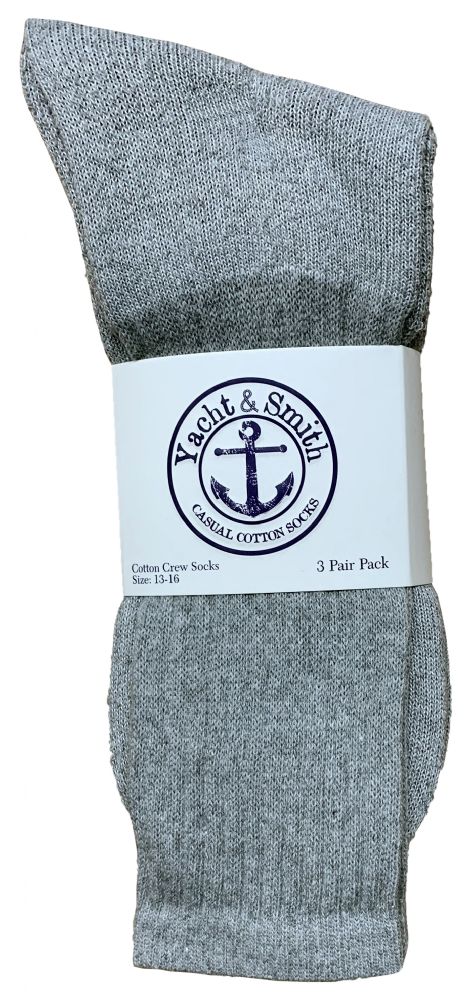 24 Pairs of Yacht & Smith Men's King Size Cotton Crew Socks Gray Size 13-16