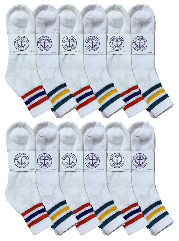 24 Wholesale Yacht & Smith Men's King Size Cotton Sport Ankle Socks Size 13-16 With Stripes Bulk Pack