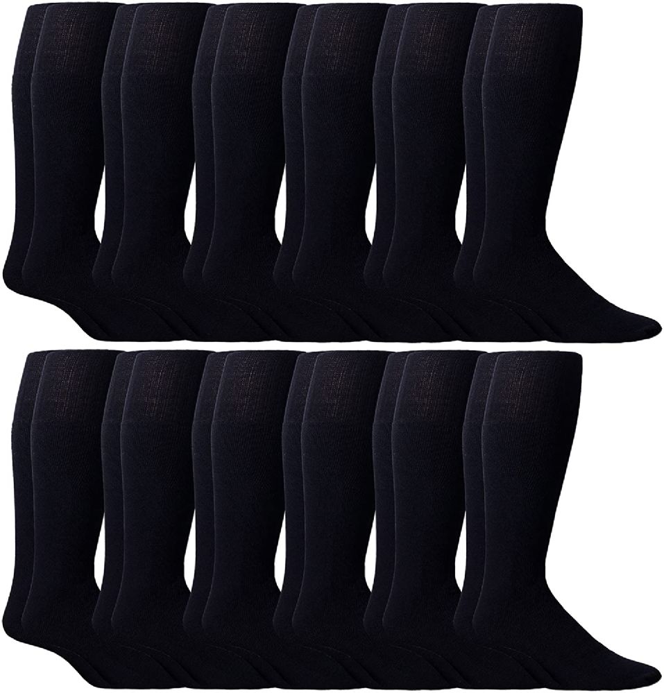 12 Pairs of Yacht & Smith 28 Inch Men's Long Tube Socks, Navy Cotton Tube Socks Size 10-13