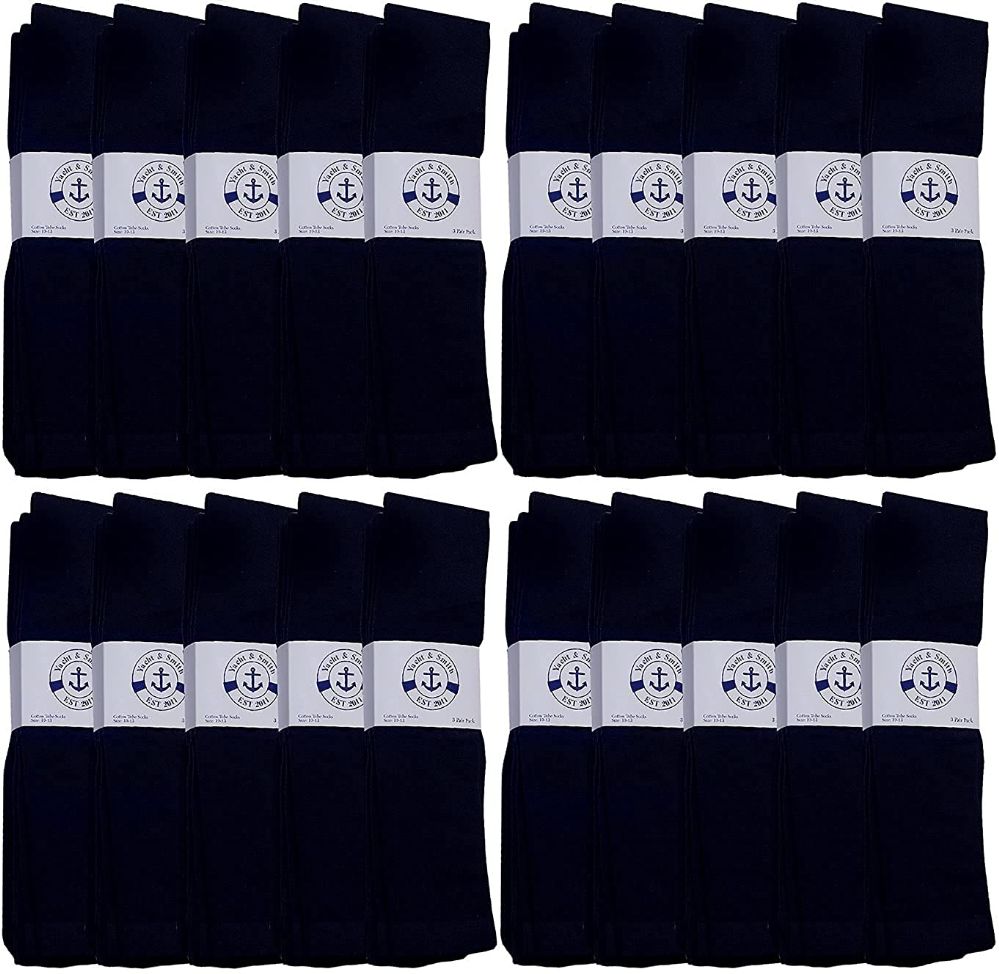 72 Wholesale Yacht & Smith Men's Navy Cotton Terry Athletic Tube Socks, Size 10-13
