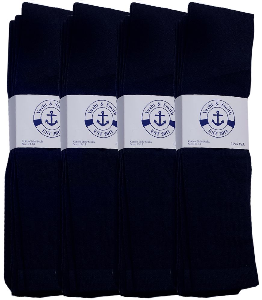 24 Pairs of Yacht & Smith 28 Inch Men's Long Tube Socks, Navy Cotton Tube Socks Size 10-13