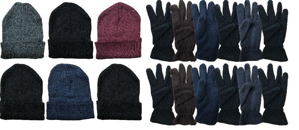 288 Pairs of Yacht & Smith Men's Winter Care Set, Fleece Gloves And Winter Beanie Set