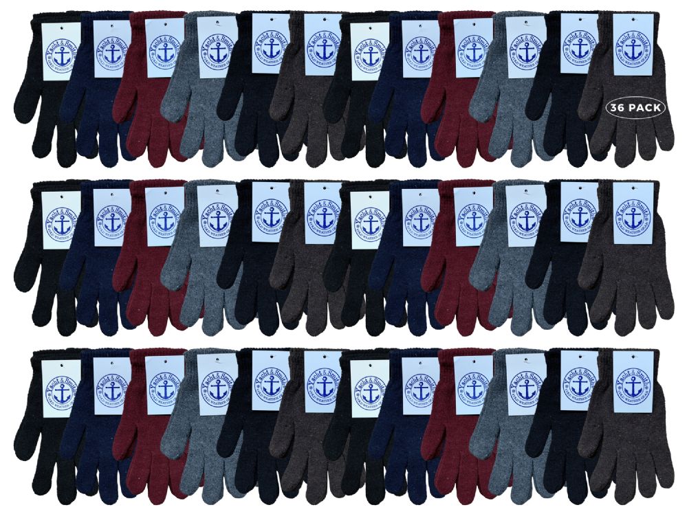 72 Wholesale Yacht & Smith Men's Winter Gloves, Magic Stretch Gloves In Assorted Solid Colors