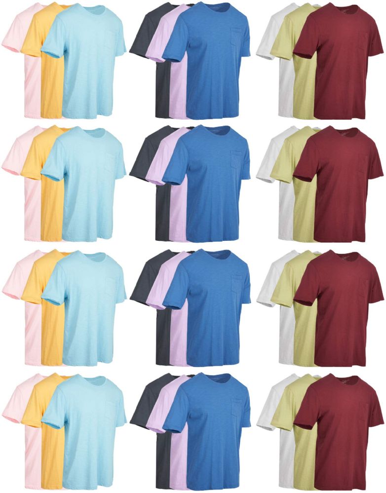 36 Pieces Yacht Smith Mens Assorted Color Slub T Shirt With Pocket 