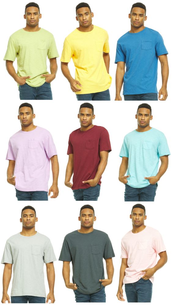 9 Wholesale Men's Cotton Pocket T-Shirt Assorted Color Size - - wholesalesockdeals.com
