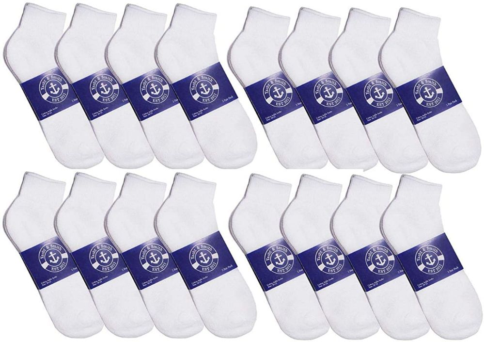 48 Wholesale Yacht & Smith Mens Lightweight Cotton Quarter Ankle Socks In Bulk, White Size 9-11