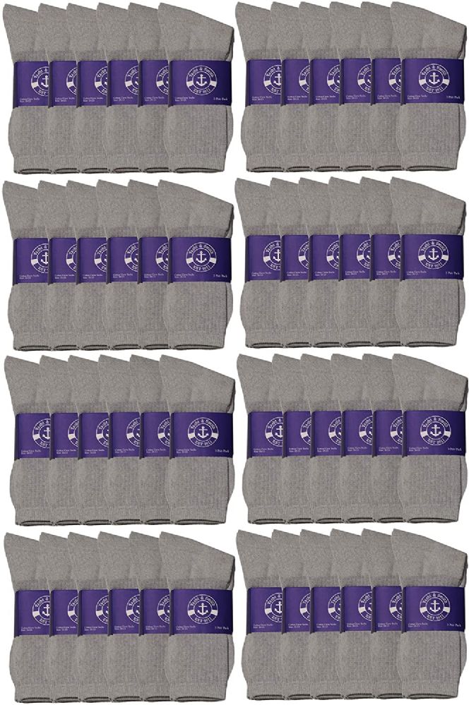 48 Pairs of Yacht & Smith Mens Lightweight Cotton Crew Socks In Bulk, Gray Size 10-13