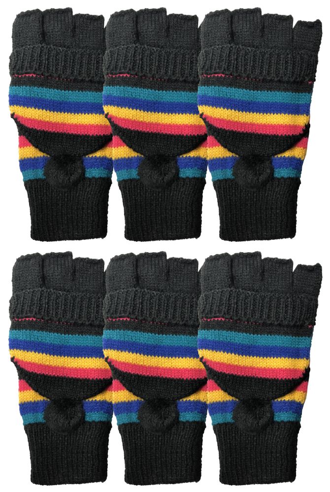 6 Wholesale Yacht & Smith Mens Womens, Warm And Stretchy Winter Gloves (6 Pack Fingerless b)