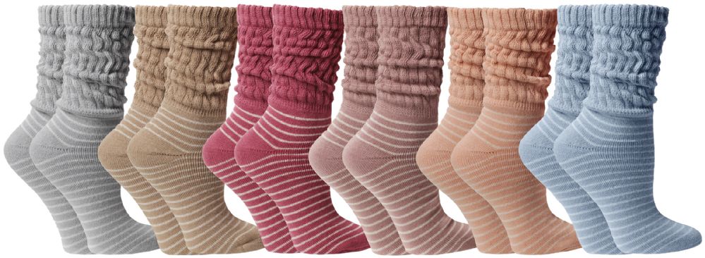 6 Pairs of Yacht & Smith Women's Assorted Colored & Striped Slouch Socks