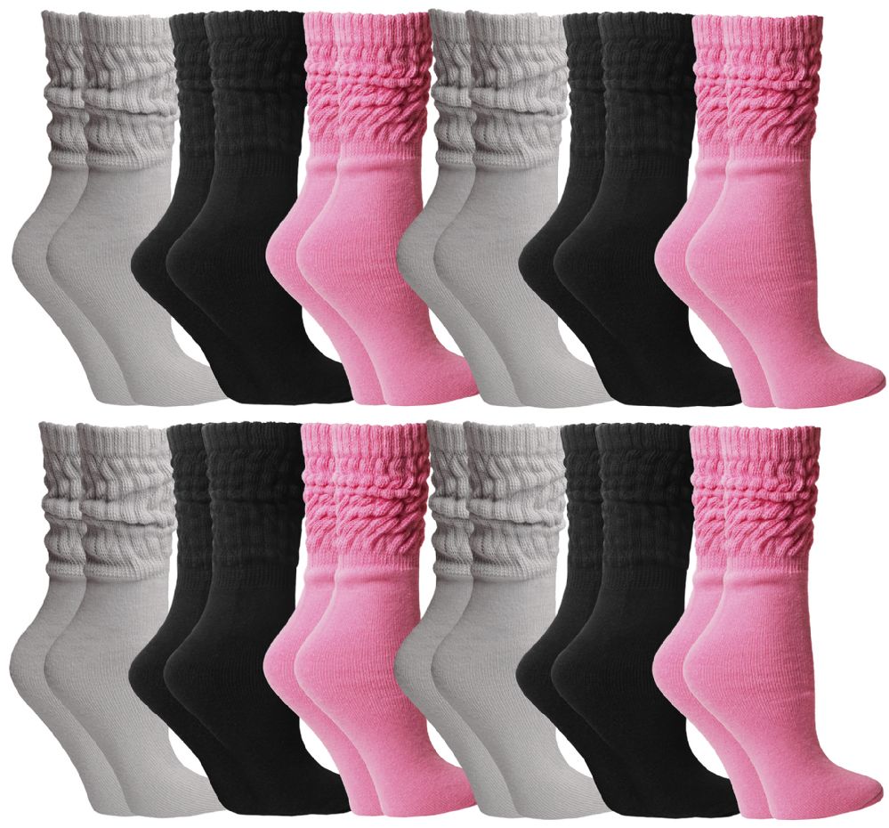 12 Pairs Yacht & Smith Women's Assorted Colored Slouch Socks - Womens Crew  Sock - at 