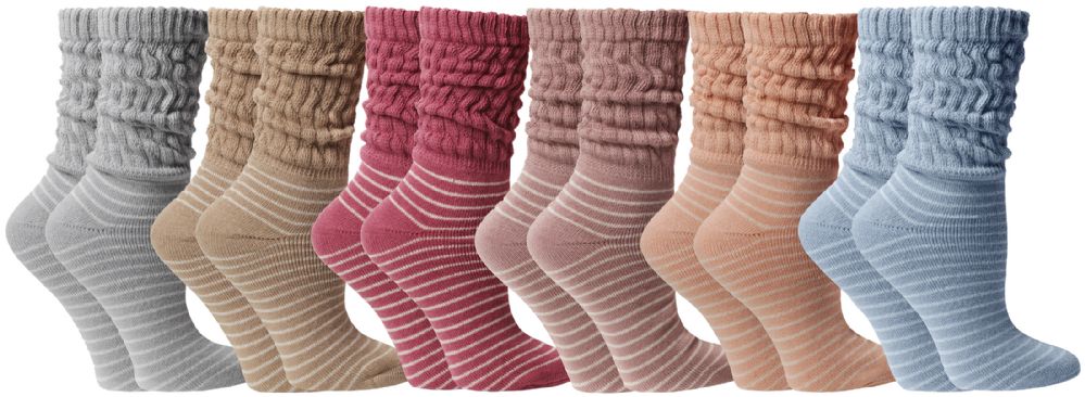 6 Wholesale Yacht & Smith Slouch Socks For Women, Striped Neutral Sock Size 9-11