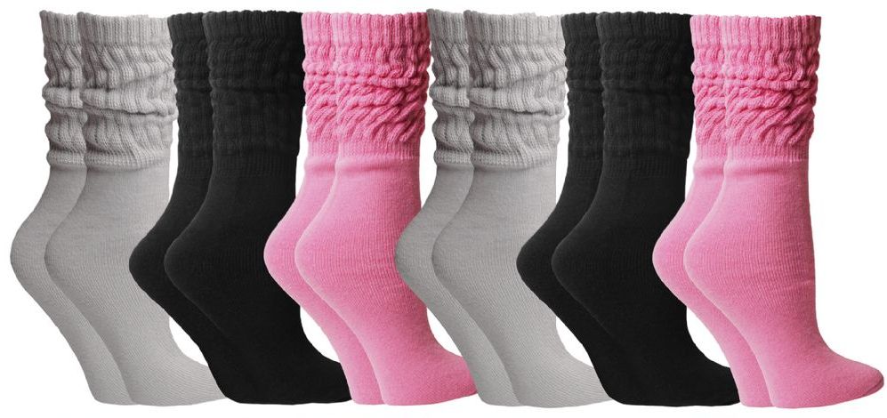 6 Pairs of Yacht & Smith Slouch Socks For Women, Assorted Pink Black Gray, Sock Size 9-11