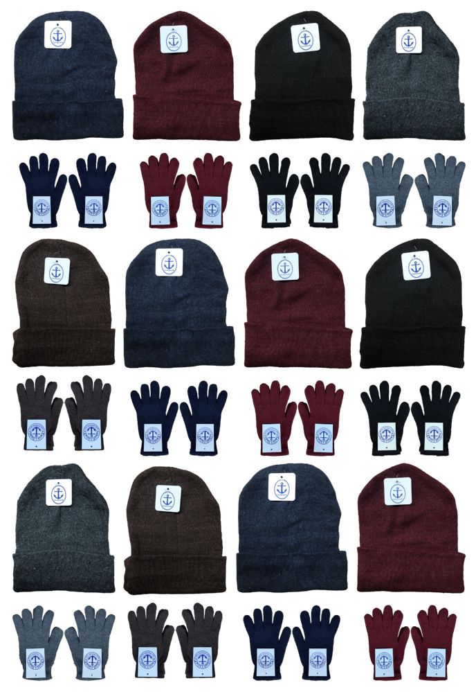 12 sets Yacht & Smith Unisex 2 Piece Hat And Gloves Set In Assorted Colors - Winter Care Sets
