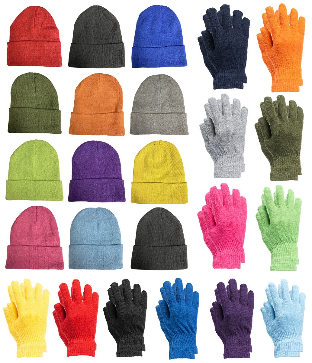 24 Sets of Yacht & Smith Unisex Assorted Colored Winter Hat & Glove Set