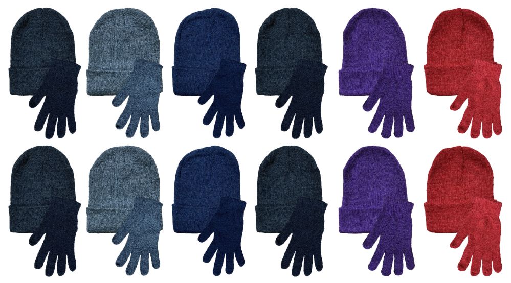 12 sets of Yacht & Smith Unisex Assorted Colored Winter Hat & Glove Set