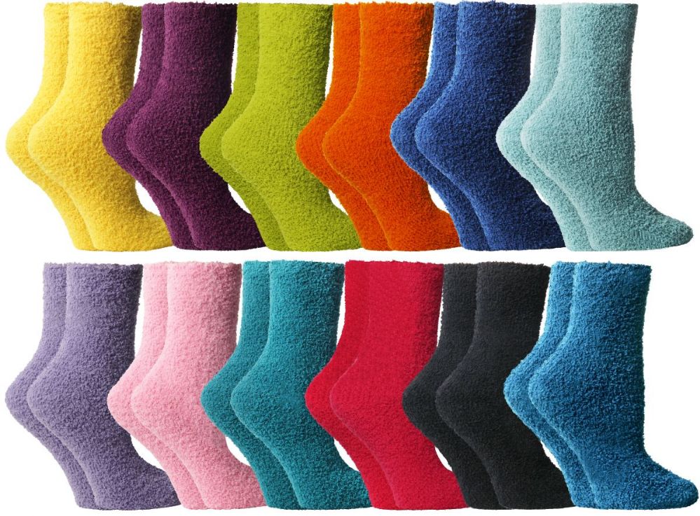 12 Pairs of Yacht & Smith Women's Solid Assorted Colors Warm & Cozy Fuzzy Socks