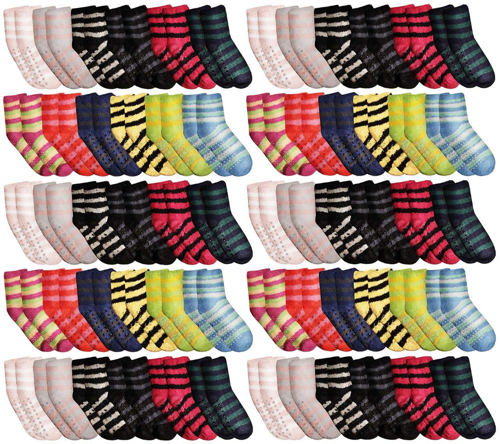 48 Pairs of Yacht & Smith Women's Assorted Colored Warm & Cozy Fuzzy Gripper Bottom Socks