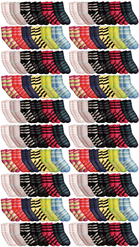 240 Pairs of Yacht & Smith Women's Assorted Colored Warm & Cozy Fuzzy Gripper Bottom Socks