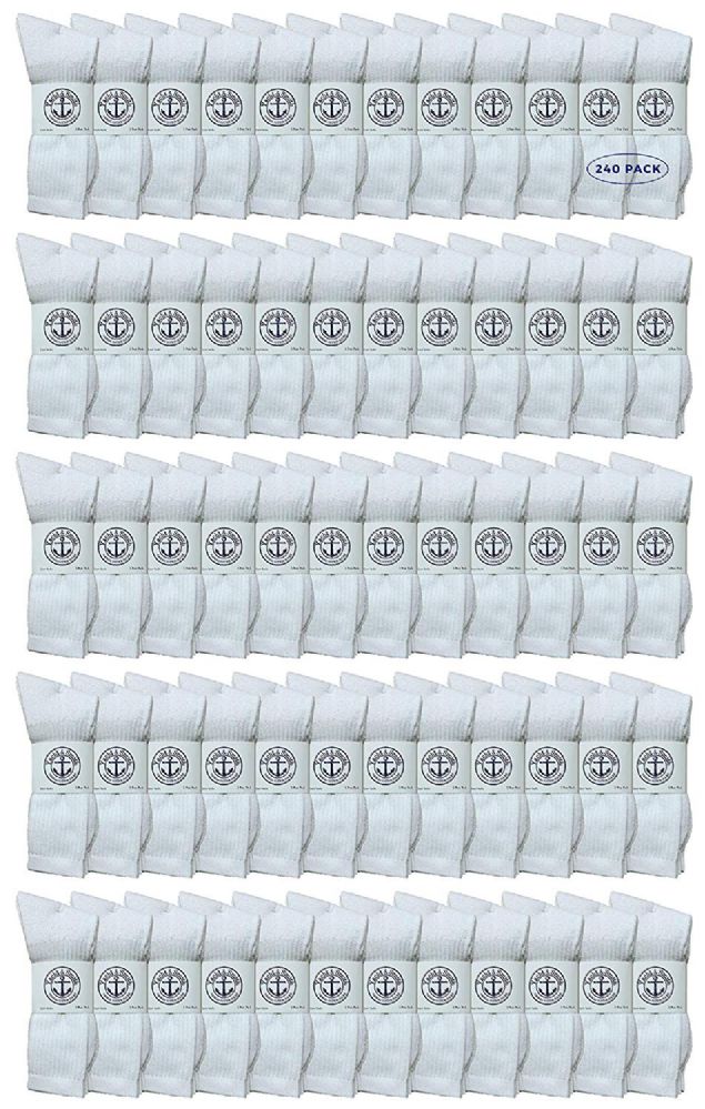 300 Pairs of Yacht & Smith Women's Cotton Terry Cushioned Athletic White Crew Socks