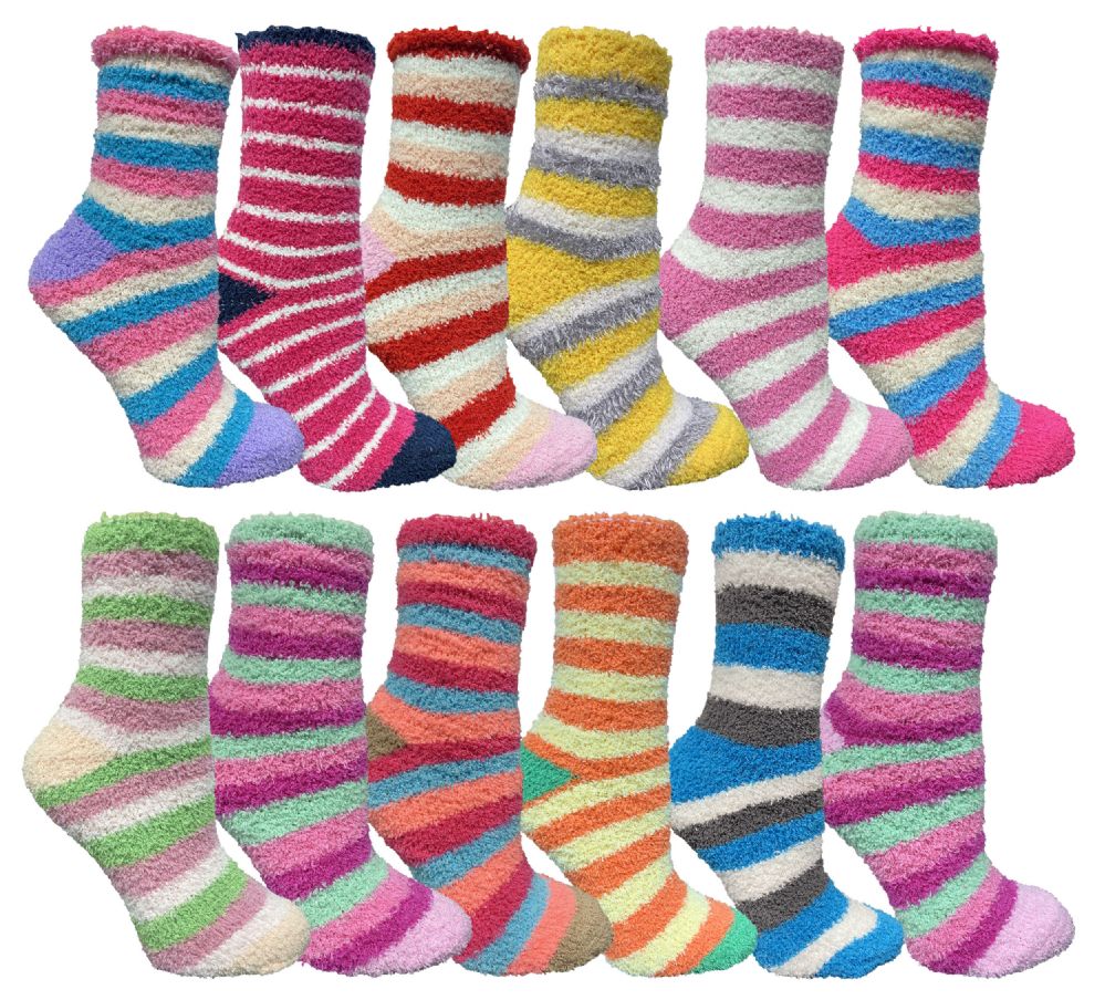 120 Pairs of Yacht & Smith Women's Fuzzy Snuggle Socks , Size 9-11 Comfort Socks Assorted Stripes