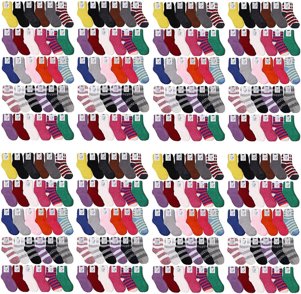 120 Wholesale Yacht & Smith Women's Striped Assorted Colors Warm & Cozy Fuzzy Sock