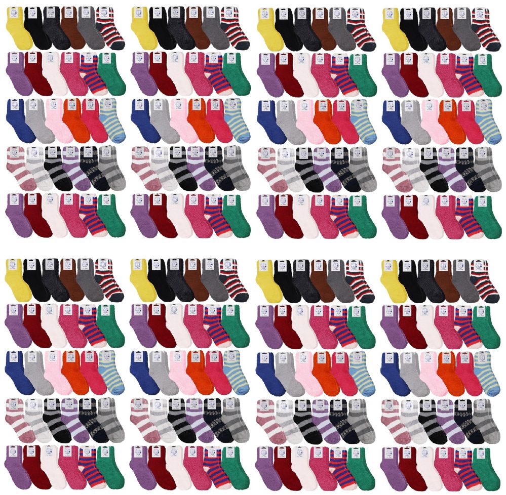 240 Pairs of Yacht & Smith Women's Striped Assorted Colors Warm & Cozy Fuzzy Sock