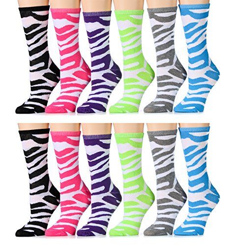 240 of Yacht & Smith Women's Thin Cotton Assorted Colors Zebra Printed Crew Socks