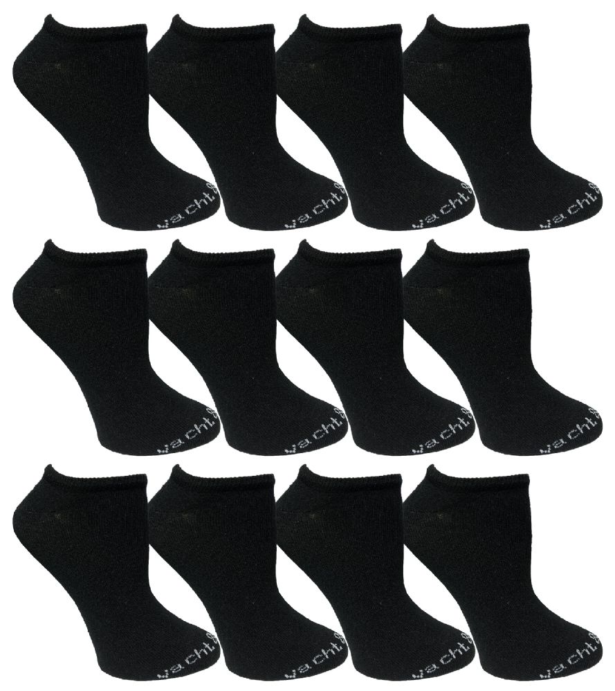 12 Pairs of Yacht & Smith Womens Light Weight No Show Low Cut Breathable Ankle Socks Solid Black