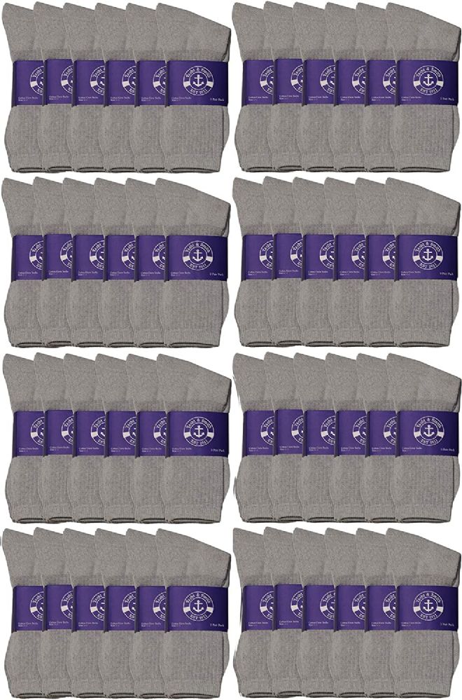 48 Pairs of Yacht & Smith Womens Lightweight Cotton Crew Socks In Bulk, Gray Size 9-11