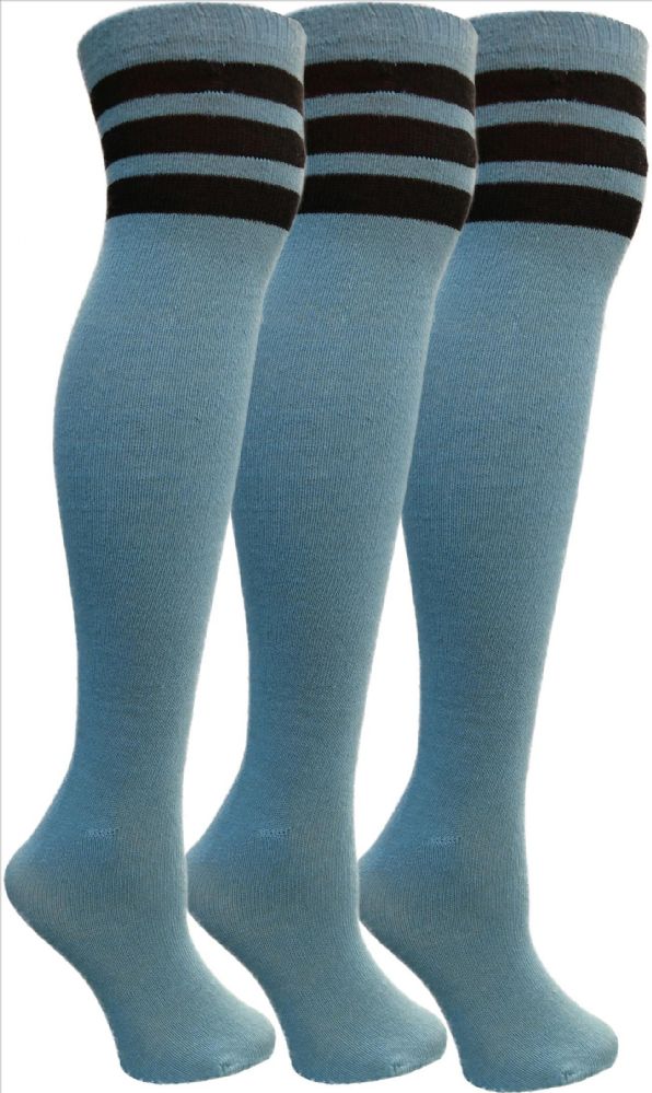 3 Pairs Yacht&smith Womens Over The Knee Socks, 3 Pairs Soft, Cotton Colorful Patterned (3 Pairs Copper Blue) - Womens Knee Highs