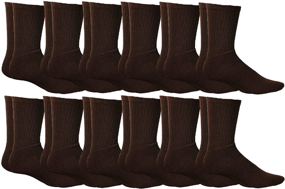 12 Pairs of Yacht & Smith Womens Soft Athletic Crew Socks, Terry Cotton Cushion, Sock Size 9-11 Brown