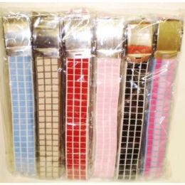 144 Wholesale Ladies Canvas Belt With Checker Design