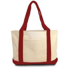 48 Wholesale Cotton Canvas Tote In Natural And Red