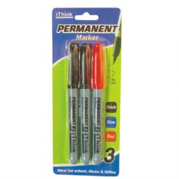 72 Pieces Permanent Marker 3pk Assorted Colors - Markers