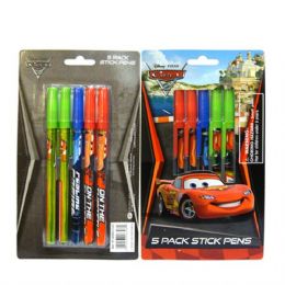 96 Pieces Stick Pen 5pk Cars - Licensed School Supplies