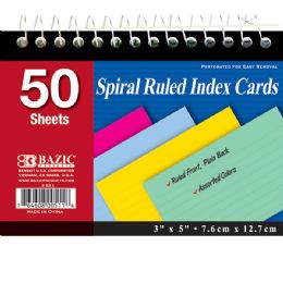 36 Units of Bazic 50 Ct. Spiral Bound 3" X 5" Ruled Colored Index Card - Labels ,Cards and Index Cards