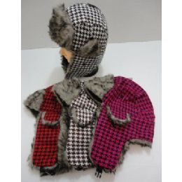 Bomber Hat With Fur LininG--Houndstooth