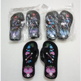 72 Wholesale Girls Flip Flops With Printed Hearts