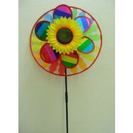 120 Pieces 13.5inc Round Wind Spinner With Sunflower (scalloped) - Wind Spinners